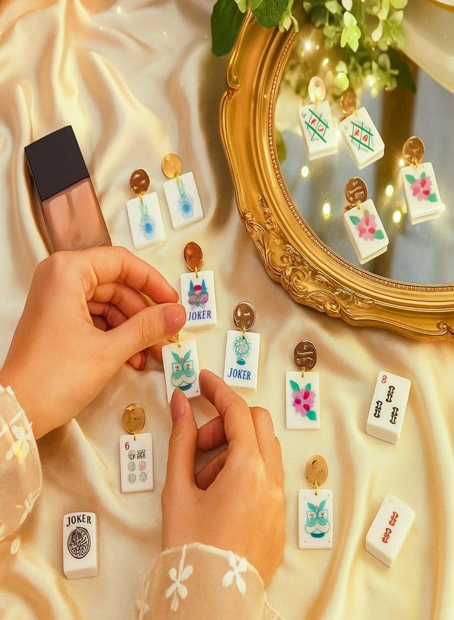 Highergo 16 Pcs Mahjong Earrings Women Acrylic Mahjong Dangle Earrings Funny Geometric Creative Earring for Women Friendship Jewelry Gifts - Image 4